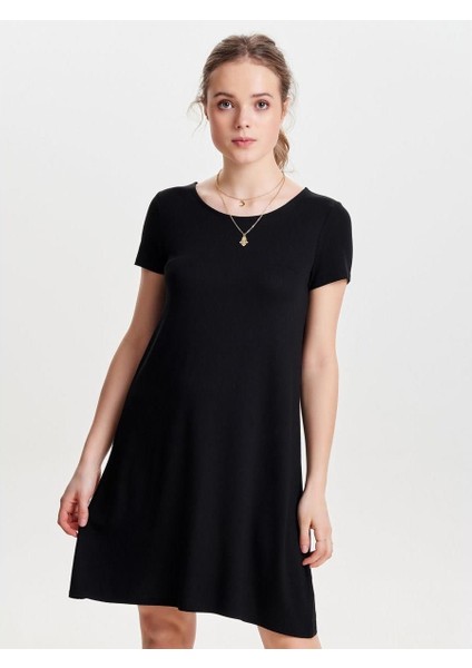 Only 15131237 On Yuvarlak Arka Capraz Bant V Yaka Kısa Kol Elbıse Siyah-M