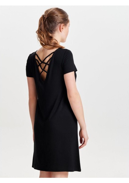 Only 15131237 On Yuvarlak Arka Capraz Bant V Yaka Kısa Kol Elbıse Siyah-M fiyatları