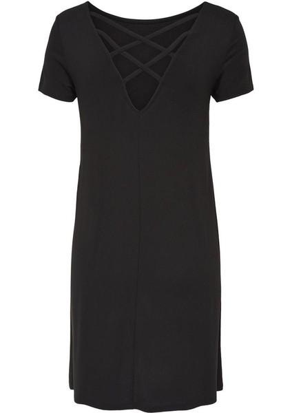 Only 15131237 On Yuvarlak Arka Capraz Bant V Yaka Kısa Kol Elbıse Siyah-M fırsatları