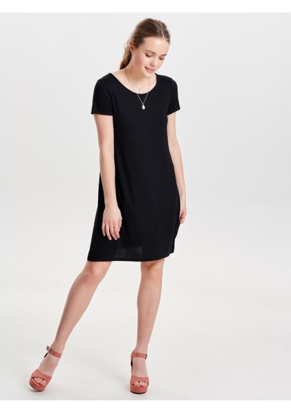 Only 15131237 On Yuvarlak Arka Capraz Bant V Yaka Kısa Kol Elbıse Siyah-M indirimleri