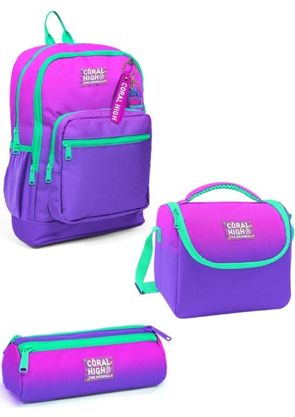 Coral High Pembe Mor Renk Geçişli 3’lü Okul Çanta Seti