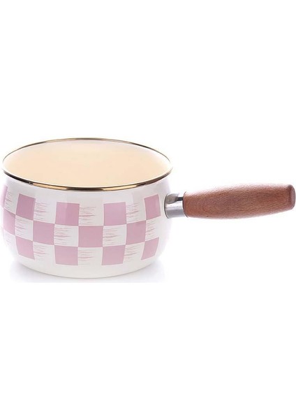 Emaye Sos Tavası Pembe Dama Desen 14 Cm Ve Silikon Spatula Set