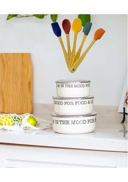 Emaye Saklama Kabı Seti ve Silikon Spatula Seti