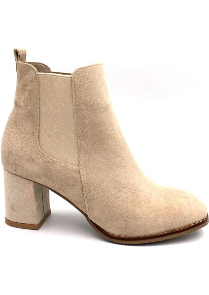 (Pine Cone) Dana Süet Topuklu Lastikli Kadın Bot Bej modelleri