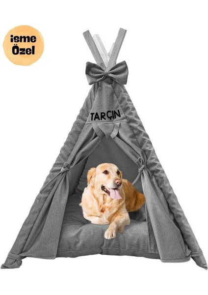 Yıkanabilir Büyük Irk Köpek Çadırı, 110x110 cm, Gri, İsme Özel, Kolay Bakım