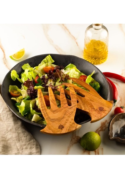 El yapımı ahşap salata çatalı, doğal ve şık tasarım, 15x9 cm, 1 kişilik set