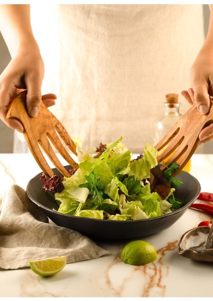 El yapımı ahşap salata çatalı, doğal ve şık tasarım, 15x9 cm, 1 kişilik set