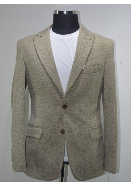 Gılapa Desenli Slimfit Erkek Tek Ceket Vizon