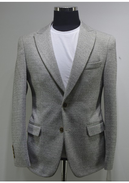 Gılapa Desenli Slimfit Erkek Tek Ceket Gri