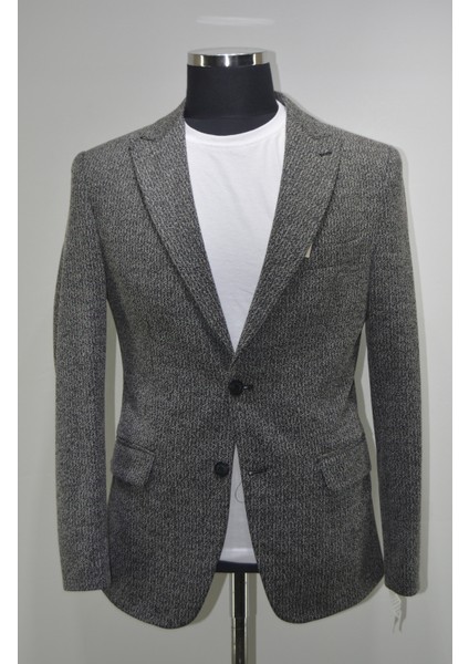 Gılapa Desenli Slimfit Erkek Tek Ceket Siyah