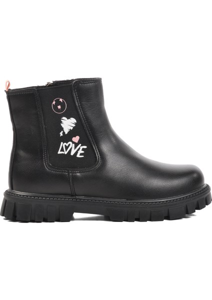 1788-F Siyah-Pudra Içi Polarlı Kız Çocuk Bot