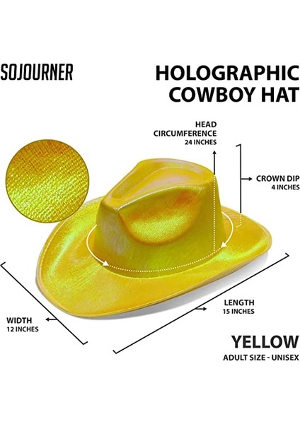 Neon Hologramlı Kovboy Model Parti Şapkası Sarı Yetişkin 39X36X14 cm fiyatları