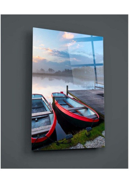 Göl ve Kayıklar Manzara Cam Tablo modelleri