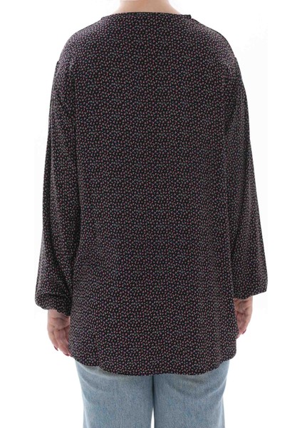 Siyah Desenli Pamuklu Büyük Beden Kadın Bluz modelleri