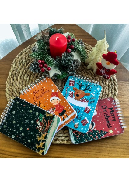 A6 Boy Christmas Magic Notepad Set – Yılbaşı Temalı 4’lü Not Defteri Seti Üstten Spiralli 40 Yaprak