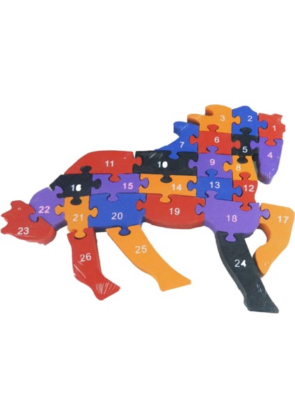 At Figürlü Rakamlı Eğitici 15 mm Kalın Ahşap 3D Puzzle Yapboz