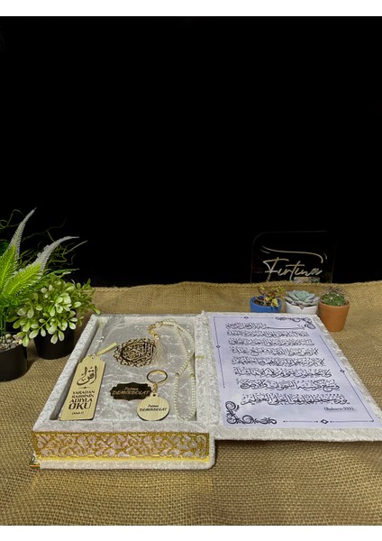 Kur'an-I Kerim Seti Kadife Kaplı Bilgisayar Hatlı Sandık Kutulu - Beyaz fırsatları