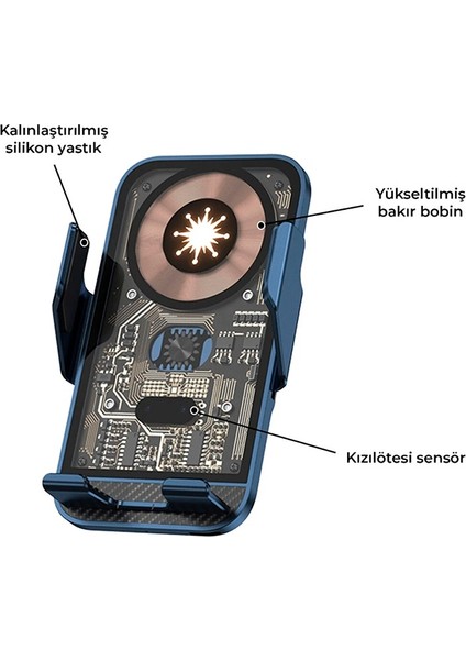 Kablosuz Araç Şarjı Premium Tasarım ve Universal Telefon Tutucu Dokunmatik Açılıp Kapanan Kanatlı