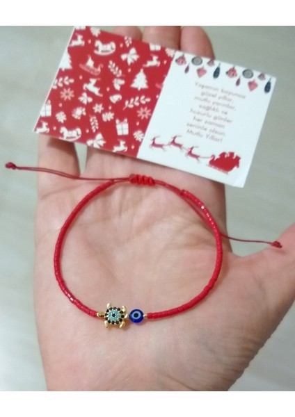 Lacivert Minik Nazar Boncuklu Zirkon Taşlı Kaplumbağa Miyuki Boncuklu Yılbaşı Bileklik