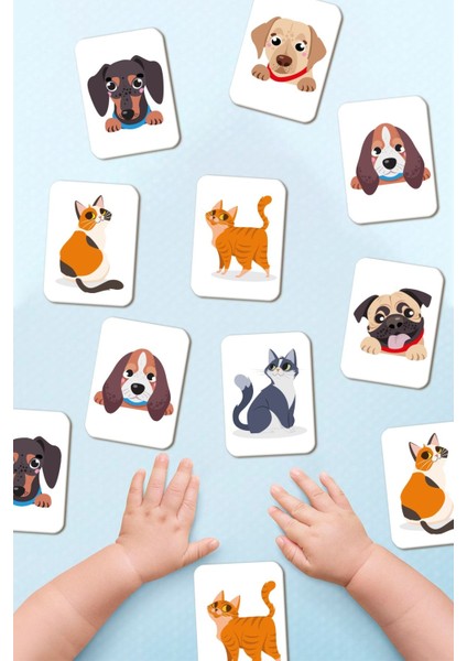 Sevimli Kedi Köpek Eşleştirme Hafıza Oyunu Memory Game Ahşap Eğitici Oyuncak