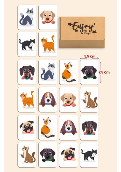 Sevimli Kedi Köpek Eşleştirme Hafıza Oyunu Memory Game Ahşap Eğitici Oyuncak