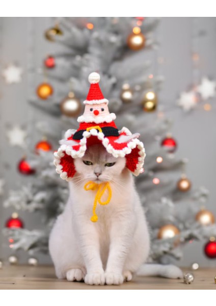 Yılbaşı Kedi Şapkası Hediye Noel Kedi Şapkası Sevimli Hayvan Noel Evcil Hayvan Aksesuarı