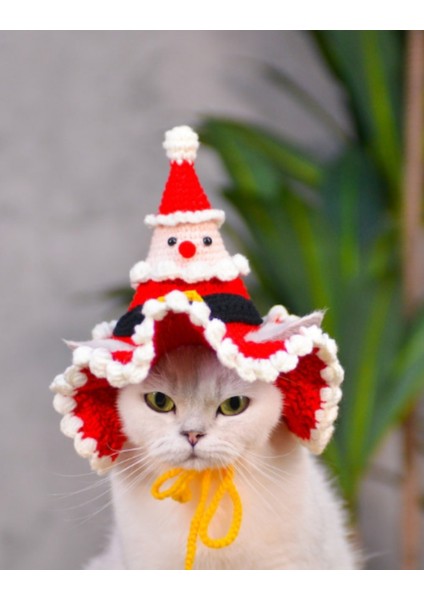 Yılbaşı Kedi Şapkası Hediye Noel Kedi Şapkası Sevimli Hayvan Noel Evcil Hayvan Aksesuarı