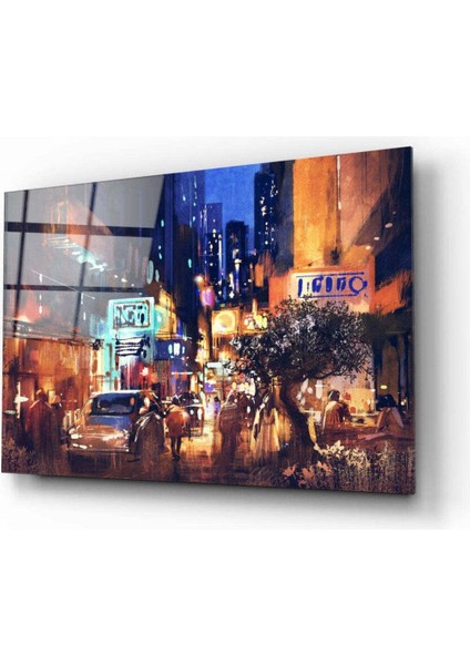Şehirde Gece Cam Tablo
