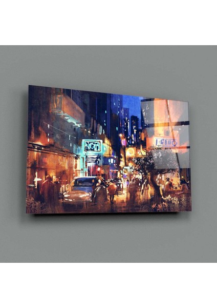 Şehirde Gece Cam Tablo modelleri