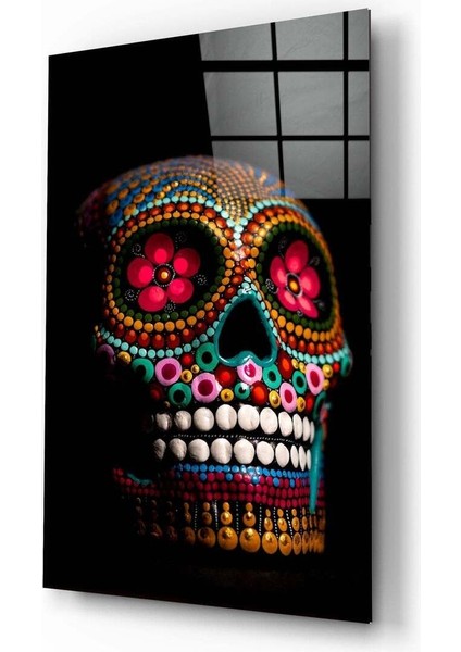 Çiçek Kafatası Cam Tablo