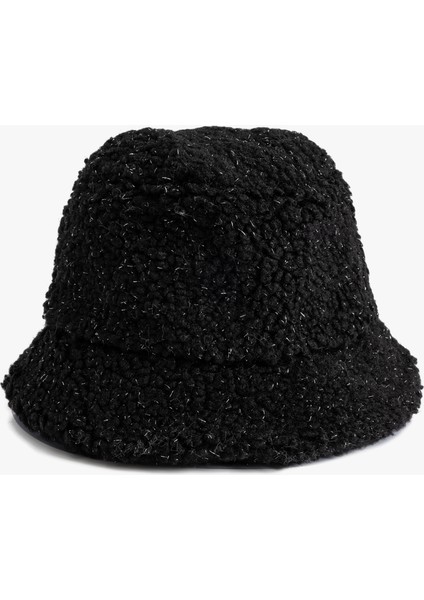 Peluş Bucket Şapka Kadın Polyester Malzeme ile Şık ve Rahat Siyah Desenli