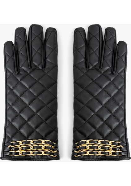 Suni Deri Eldiven Kapitoneli Zincir Detaylı