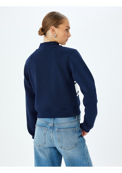 Uzun Kollu Renk Bloklu Yarım Fermuarlı Sweatshirt