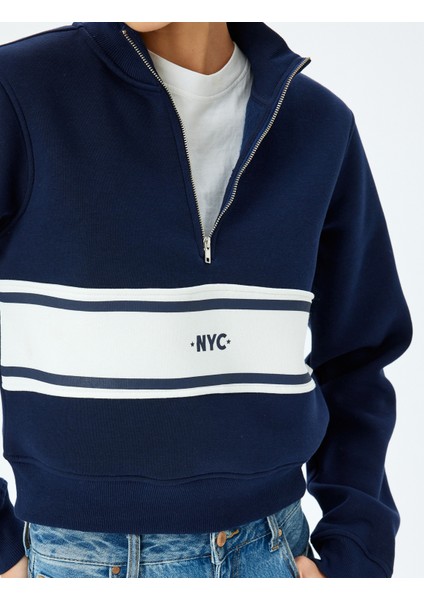 Uzun Kollu Renk Bloklu Yarım Fermuarlı Sweatshirt
