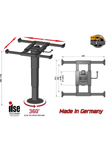 Ilse 5963A08 Karavan Masa Ayağı