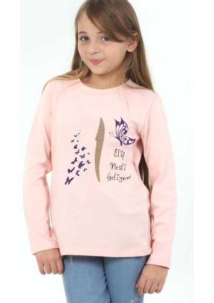Kız Çocuk Uzun Kollu Tişört Bisiklet Yaka Islami Lila Elif Nesli Baskılı Mevsimlik Pamuklu Özel Tasarım