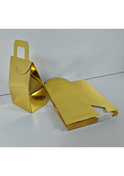 Çanta Karton Kutu Parlak Gold Renk Kına Çerez Şeker Kutusu 20 Adet