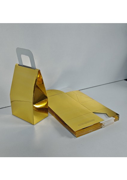 Çanta Karton Kutu Parlak Gold Renk Kına Çerez Şeker Kutusu 20 Adet