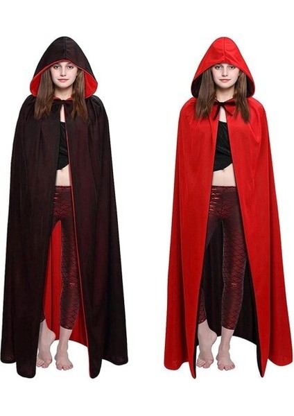 Siyah Kırmızı Çift Taraflı Kapişonlu Pelerin modelleri