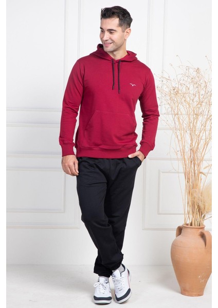 Mecit 2975 Bordo %100 Pamuk Kapüşonlu Spor Model Büyük Beden Erkek Pijama Takımı