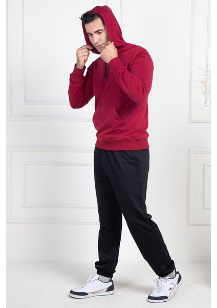 Mecit 2975 Bordo %100 Pamuk Kapüşonlu Spor Model Büyük Beden Erkek Pijama Takımı