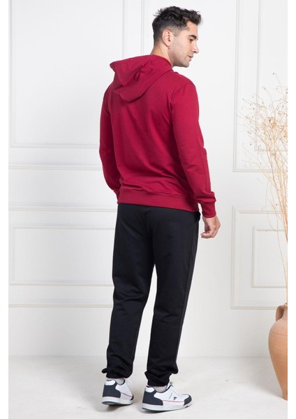 Mecit 2975 Bordo %100 Pamuk Kapüşonlu Spor Model Büyük Beden Erkek Pijama Takımı
