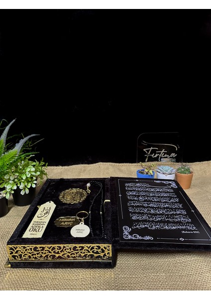 Kur'an-I Kerim Seti Kadife Kaplı Bilgisayar Hatlı Sandık Kutulu - Siyah fırsatları