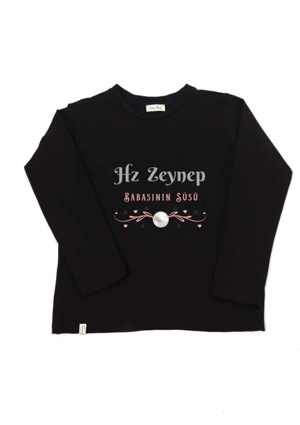 Kız Çocuk Uzun Kollu Bisiklet Yaka "hz Zeynep" Baskılı Tişört Mevsimlik Pamuklu Özel Tasarım fiyatları