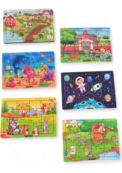 6 Adet 16 Parça Eğitici ve Öğretici Ahşap Çocuk Puzzle & Yapboz Bebek Çocuk Oyuncak