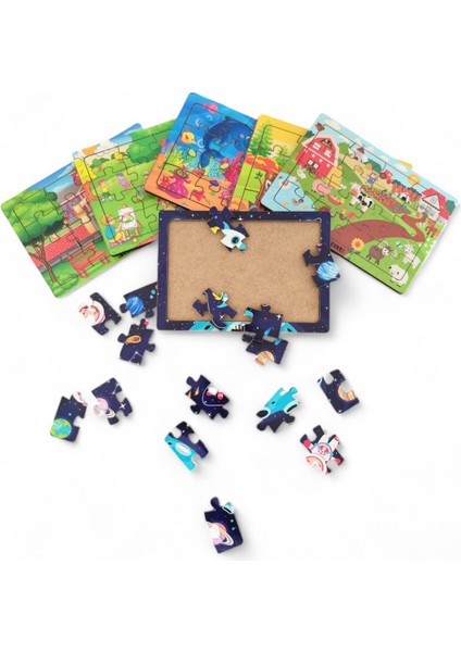 6 Adet 16 Parça Eğitici ve Öğretici Ahşap Çocuk Puzzle & Yapboz Bebek Çocuk Oyuncak