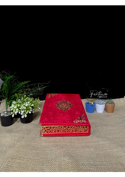 Kur'an-I Kerim Seti Kadife Kaplı Bilgisayar Hatlı Sandık Kutulu - Kırmızı fiyatları