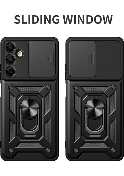 Samsung Galaxy A16 Kılıf Kamera Korumalı Sürgülü Yüzüklü Standlı Military Armor Zırh Tank Kızaklı Kapak