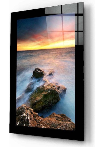 Sahilde Gün Batımı Cam Tablo