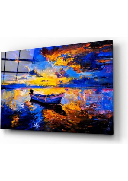 Lacivert Günbatımı Cam Tablo
